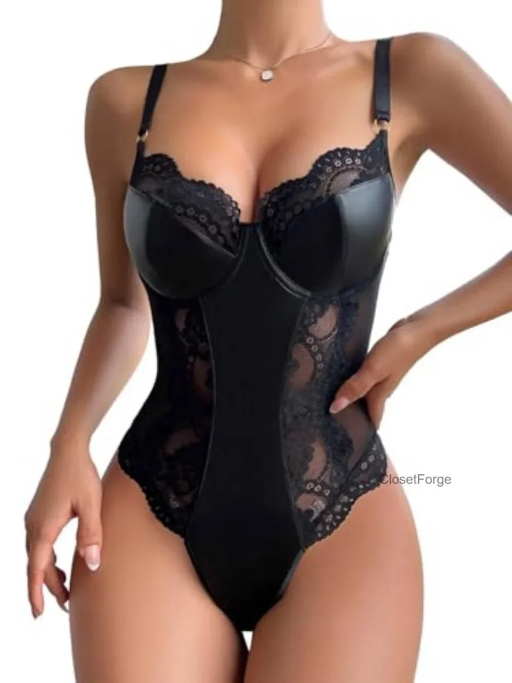 Women's Lace Bodysuit Corset Top, Sheer Teddy Lingerie, Underwire Push Up